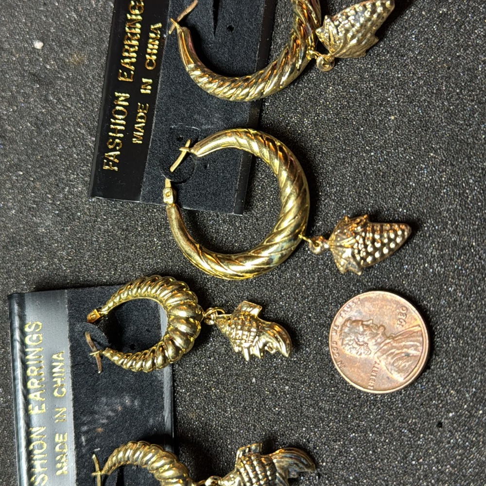 Gold Hoop Earrings with Charm